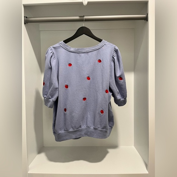 T. La Puff-Sleeve Pullover Shirt French Terry Blue tomato Embroidery 2X - Picture 8 of 13